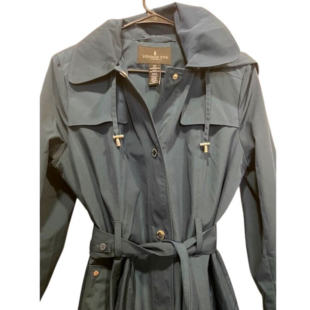 London Fog Women's Water Resistant Single Breasted Trench Coat Dark Teal Sz Med - Picture 6 of 10